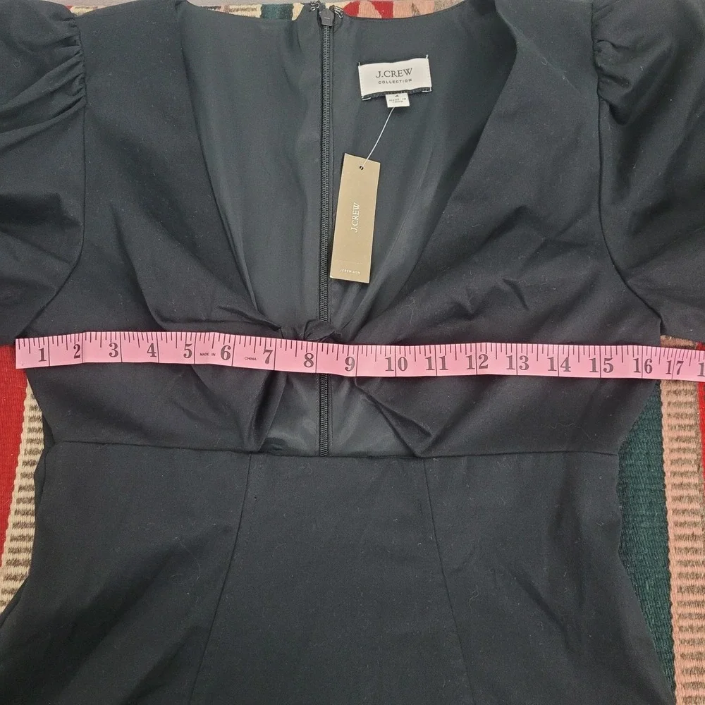 NWT J Crew‎ Collection Cutout Puff Sleeve Midi Dress Sz 4 Black Cotton Office